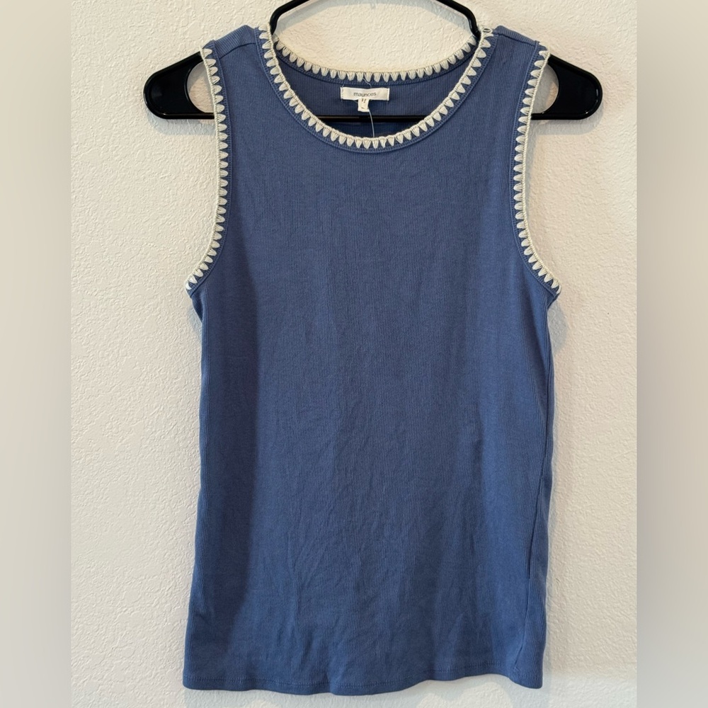 NWT Maurices Blue Whipstitch Embroidered Tank Top